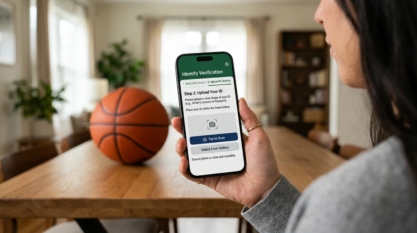 UK NBA punter completing mobile app onboarding and identity verification