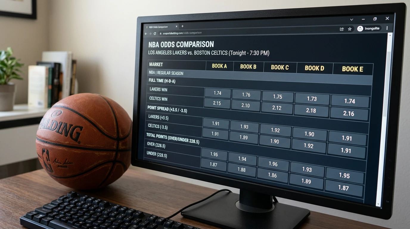 NBA odds comparison table across multiple UK bookmakers for a single fixture
