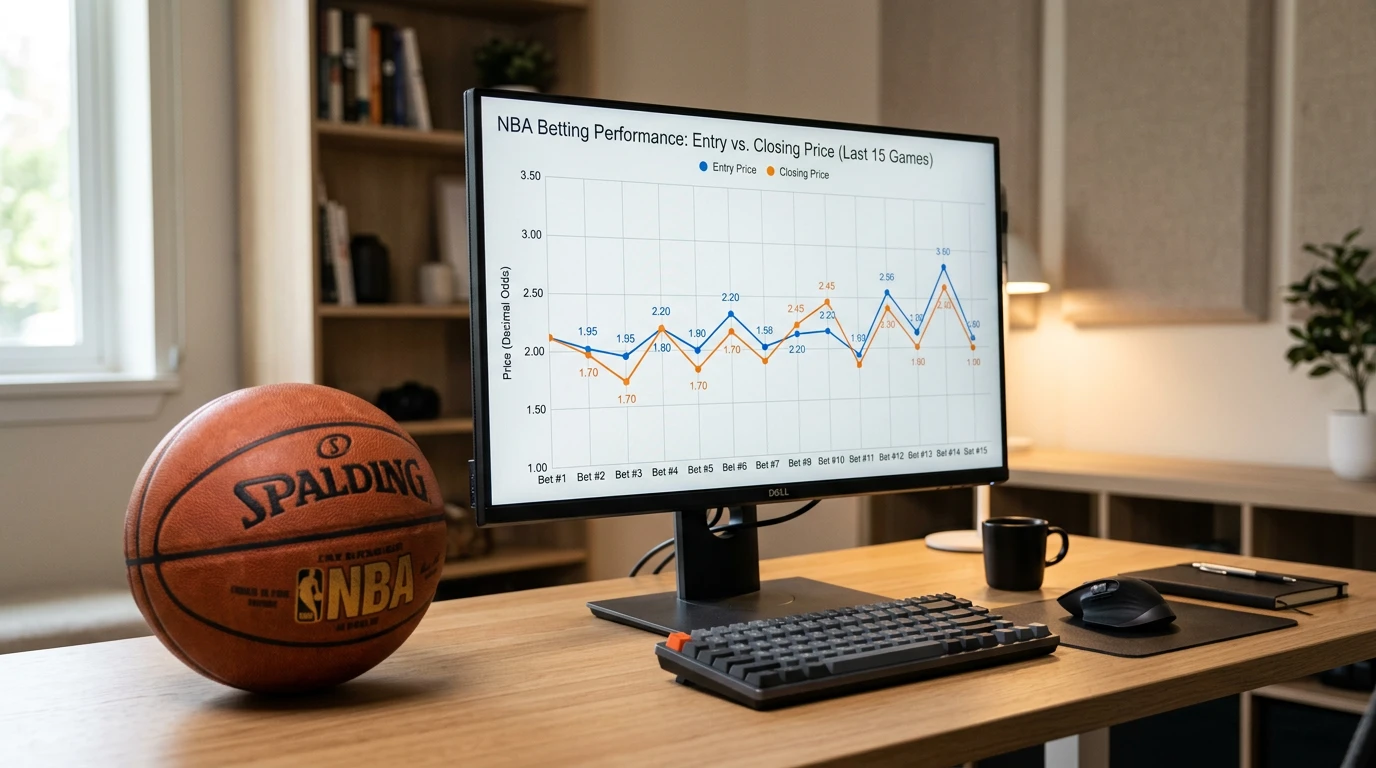 NBA closing line value chart comparing entry price and closing price across a sample of bets