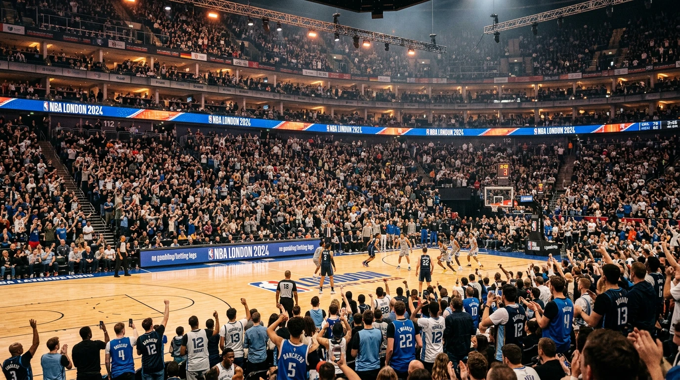 Packed crowd at The O2 arena in London during an NBA regular-season game between Orlando Magic and Memphis Grizzlies