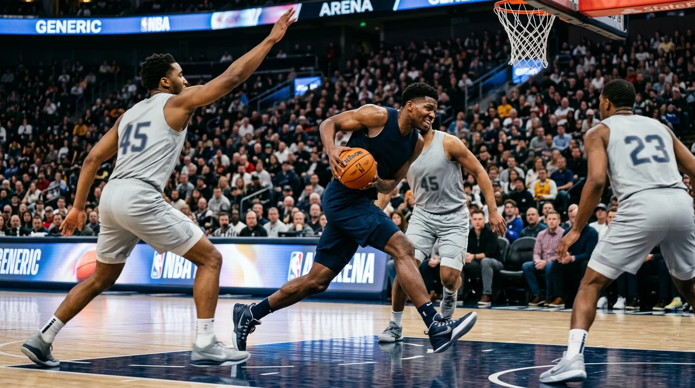 NBA player driving to the basket in a regular-season game, the kind of in-game moment that settles player prop markets on points and rebounds