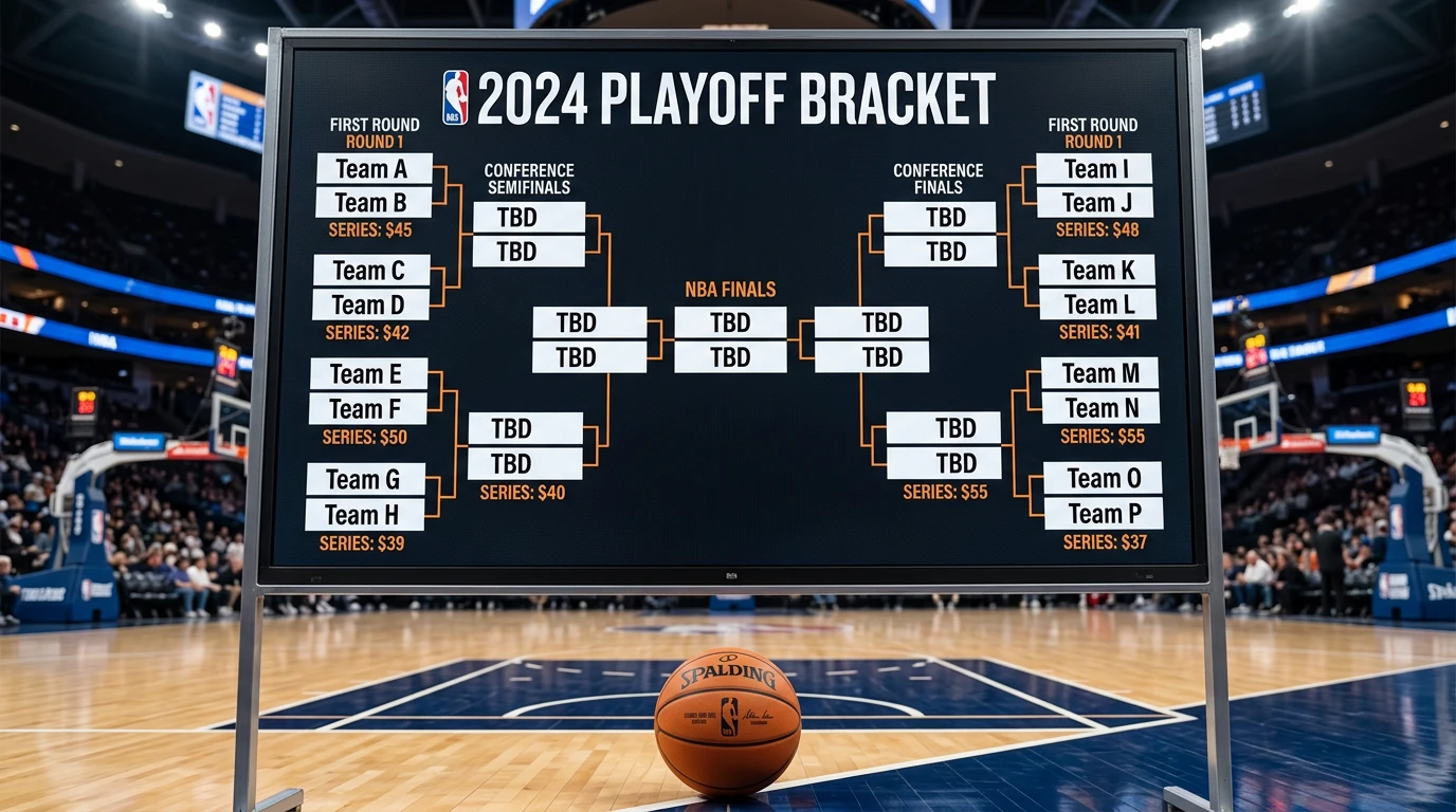 NBA playoff bracket display with team logos and series prices for UK bettors