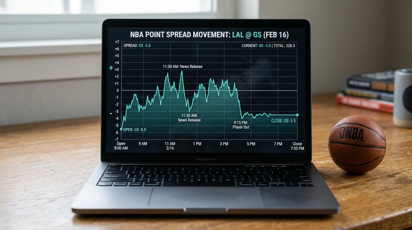 NBA line movement chart showing spread shifts before tip-off